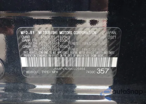 2021 Mitsubishi Outlander Sport 2.0 Se 2Wd z USA, uszkodzony, nr VIN JA4APVAU6MU026464